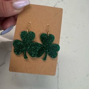 Green Glitter Shamrock Drop Earrings - Women's Jewelry
